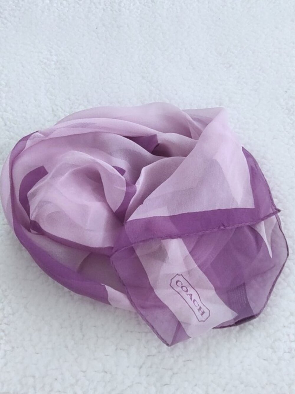Coach silk oblong scarf "COACH" lettering lavender EUC